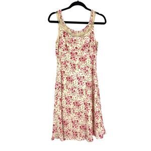Vintage 90s LOFT Dress Womens M/L Floral Print Lace Trim Empire Waist